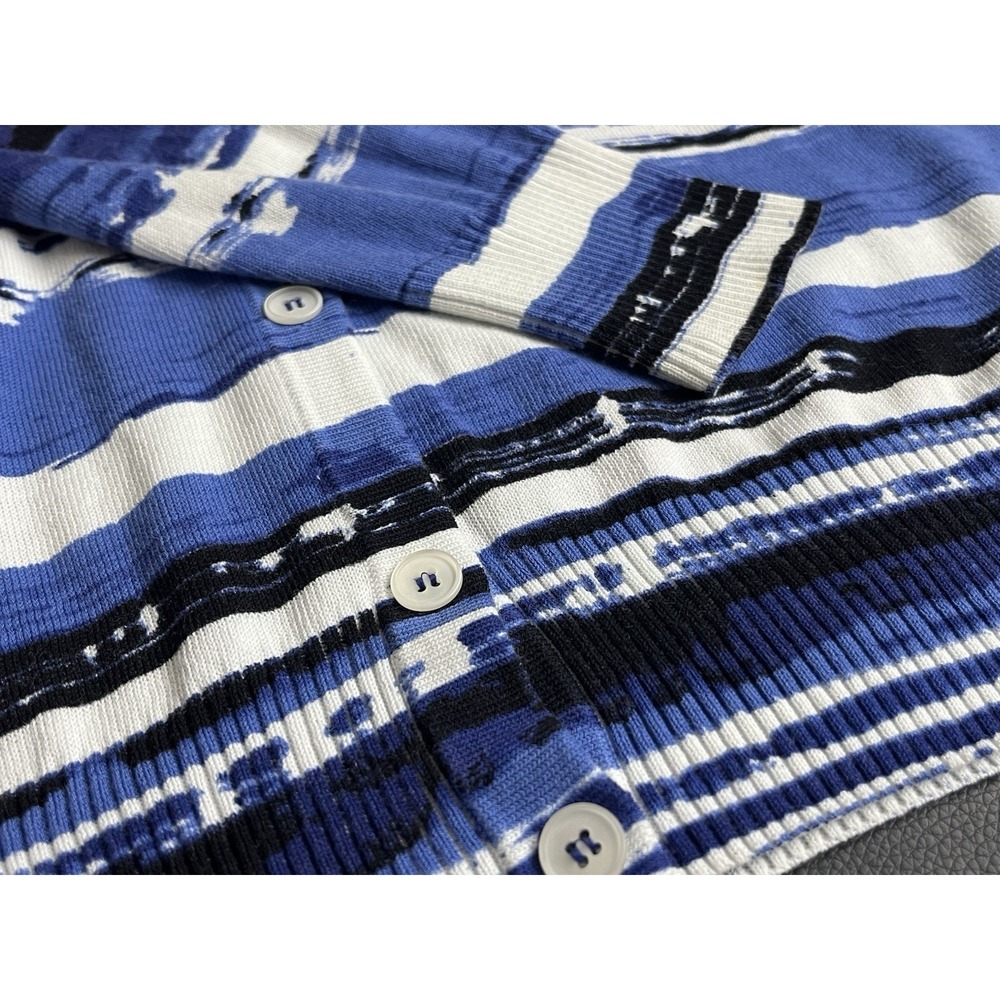 Lafayette 148‎ Abstract Stripe Silk Panel Knit Cardigan Sweater Blue White Large - Picture 8 of 12